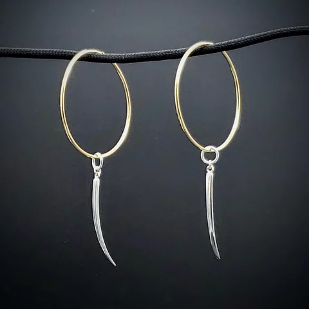 Claw out,  Gold Silver Hoop Dangle Earrings